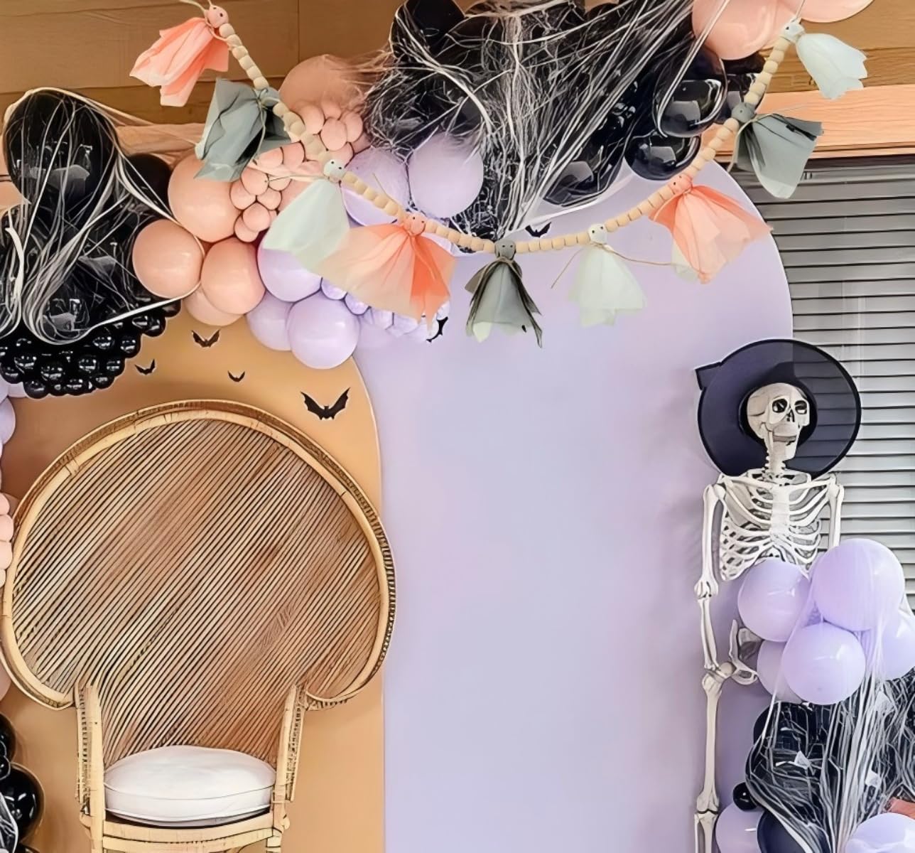 Halloween Garland,Cute Ghost with Wooden Beads Garlands, Handmade Rustic Halloween Banner for Wall Home Indoor Outdoor Home Mantel Decor Supplies, White,Black,Orange (White Black Orange Ghost)