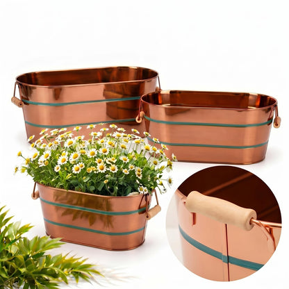 Zonon 3 Pack Galvanized Tub with Handles 17/12/10 Inch Large Metal Planter Set for Indoor Outdoor, Stackable Rustic Retro Flower Pots with 4 Drainage Holes