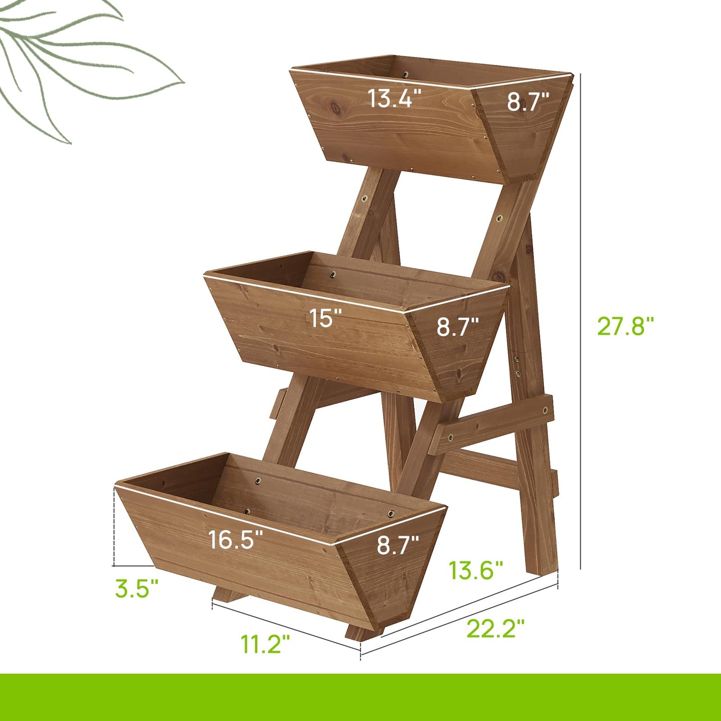 Dawnyard 3-Tiers Wooden Raised Garden Bed Planter Box Flower Pots Vertical Garden Planter Wood Plant Stand for Vegetables Flowers Herbs for Patio, Balcony, Freestanding (Brown S)