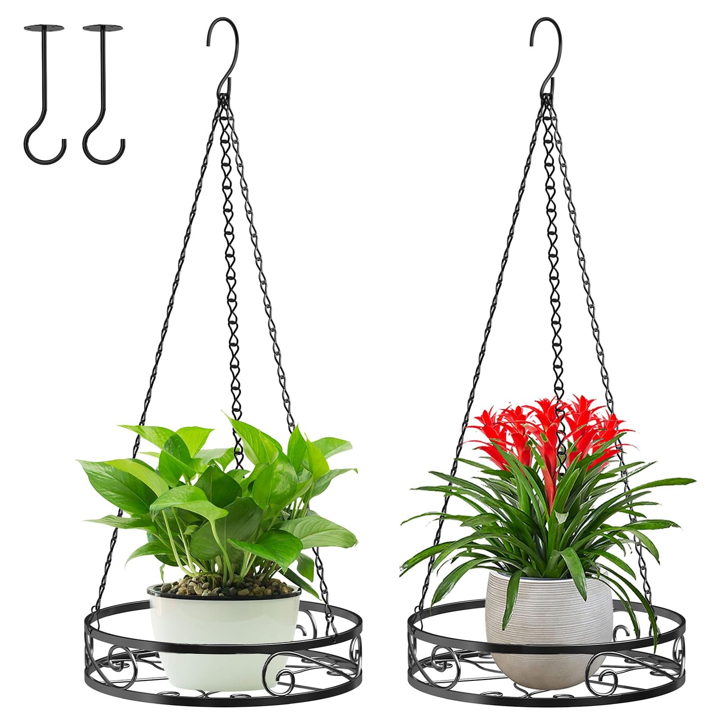 Qiaomeiysp 2-Pack Hanging Planters for Indoor Plants - Heavy Duty Metal Plant Hanger Indoor with 3 Chains and Hooks – Aesthetic Hanging Plant Holder for an Instant Gardening Decor