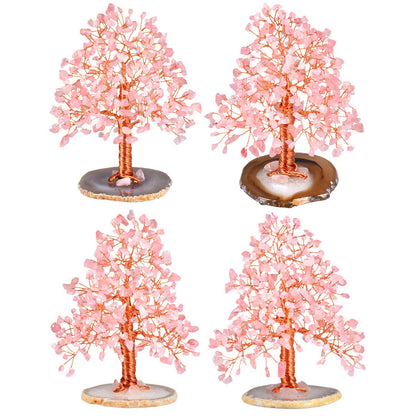 mookaitedecor Natural Rose Quartz Crystal Tree with Agate Slice Geode Base Money Tree Desk Home Decoration for Wealth and Luck 5"-6"