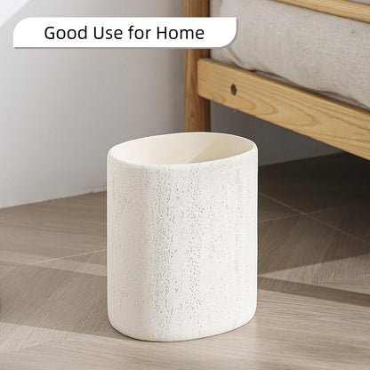 WUUAHOME Trash Can, 1.6 Gallon Small Bathroom Trash Can, Simple Oval Stone Look Garbage Bin, Decorative Waste Basket for Kitchen Office, Home Decor, Bedroom, Living Room White