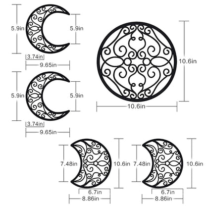 ASMANNA 5 Pieces Moon Decoration Wall Decoration Wooden Moon Phase Wall Hanging Bohemian Style Bedroom Home Wall Decor Bohemian Lunar Aesthetic Art for Bedroom Living Room Dorm Apartment Office(black)