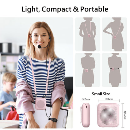 Norwii Bluetooth Voice Amplifier, Power Amplifiers, Portable Mini Wired Microphone Headset for Teacher Classroom & Outdoor Lectures, Teaching, Tour Guides, USB-C Rechargeable - 4000mAh, Pink