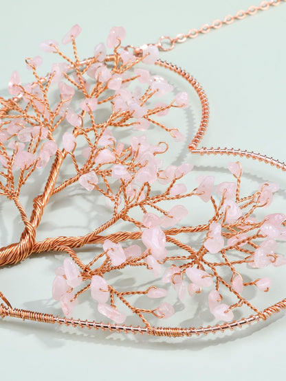 CrystalTears Rose Quartz Crystal Tree Life Heart Hanging Ornament for Home Wall Window Room Decor, Healing Crystals Gemstone Wall Hanger, Positive Crystal Gifts for Women Mom Birthday Christmas