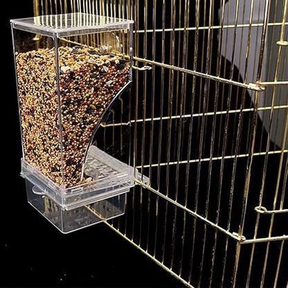 Automatic No-Mess Bird Feeder - Transparent Acrylic Food Container for Small & Medium Lovebirds, Parakeets, Canary, Cockatiel, Finch