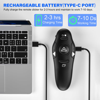 2-in-1 USB Type C Presentation Clicker Wireless Presenter Remote Clicker for PowerPoint Presentations with Clicker, Rechargeable USB C PowerPoint Clicker Slide Advancer for Computer/Mac/Laptop