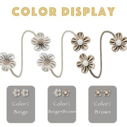 Curtain Tie Backs for Curtain Drapes, Boho Decor Holdback Farmhouse TieBacks for Blackout/Sheer Curtains, Jute Rope with Flower, Natural Decor Shabby Chic Drapery Holder, Pack-2