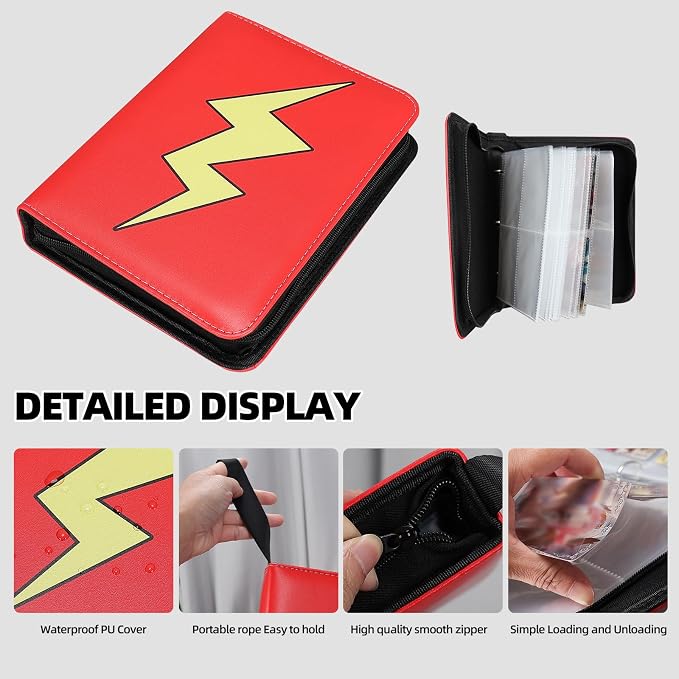 Collectible Trading Card Albums,4 Pocket Card Binder, 400 Double Sided Pocket PU Premium Zip Trading Collection Binderwith 50 Removable Sleeves, Card Folder forTCG, Sports Cards (Pink-01)