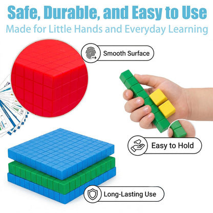 153 pcs Base Ten Blocks Math Manipulatives, Counting Cubes Set for Kids, Place Value Blocks for Kindergarten 1st Grade Classroom Homeschool Learning Kit