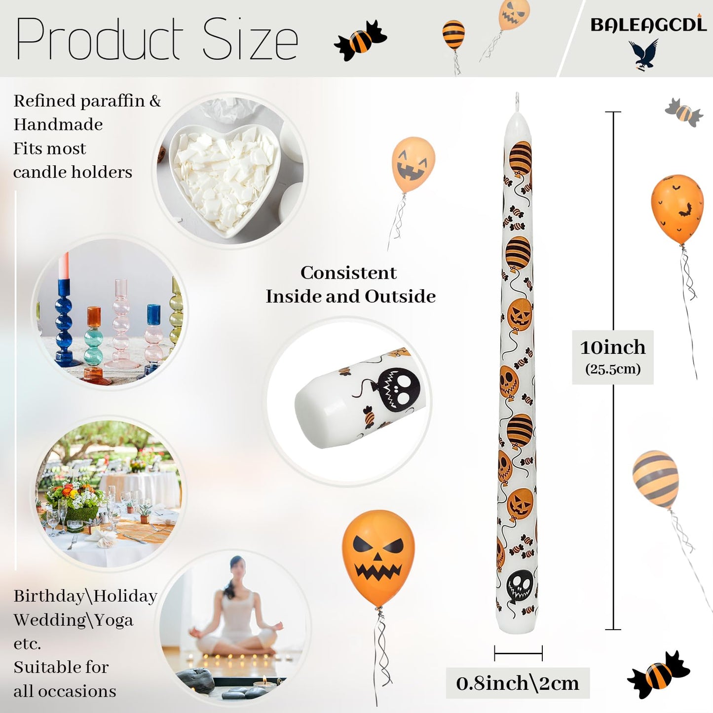 Baleagcdl Halloween Grimace Balloon Taper Candles - 10 Inch Handmade Drip Candles, Set of 2 for Home Holiday Decor & Gifts