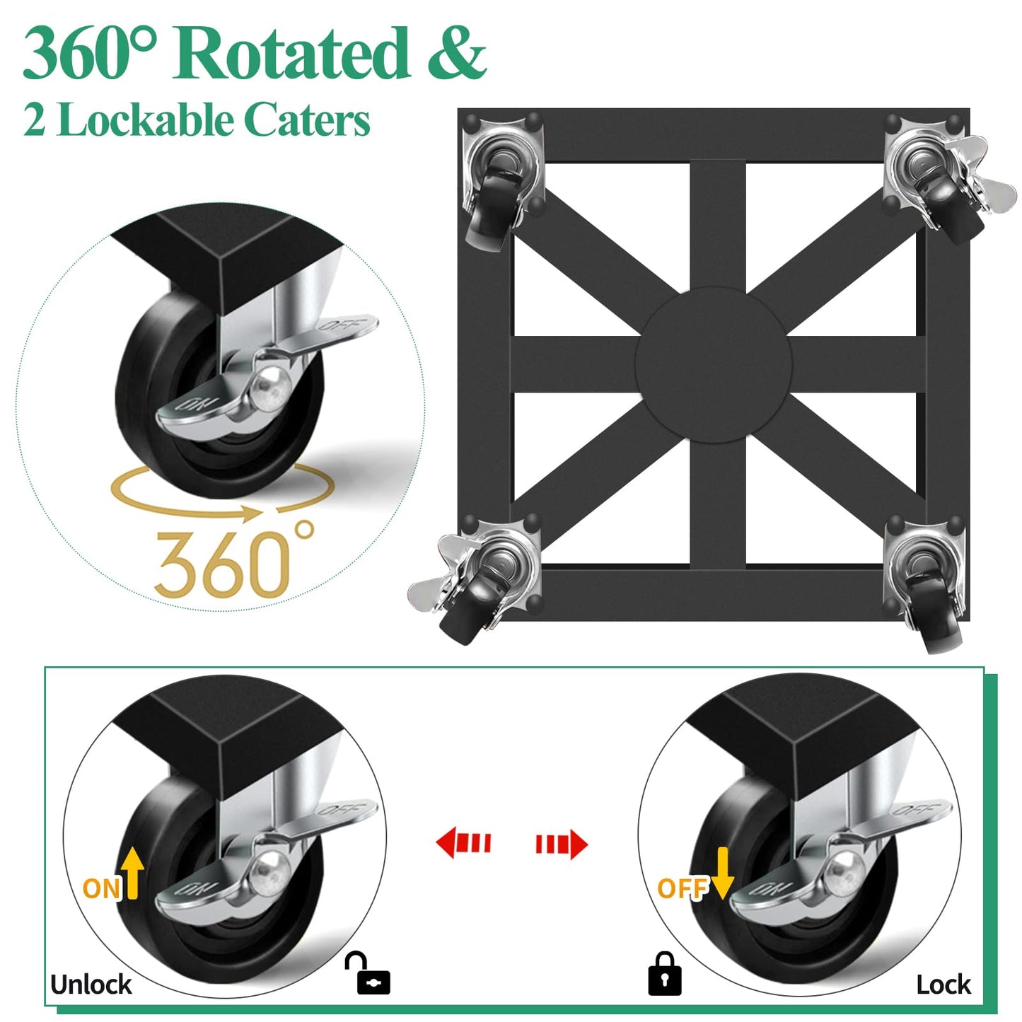 LLAXERGU Plant Caddy with Wheels, 16'' 2 Pack Metal Rolling Plant Stand Square Plant Dolly with Iron Lockable Casters Heavy Duty Pot Mover Rollers, Holds up 400 Lbs Planter