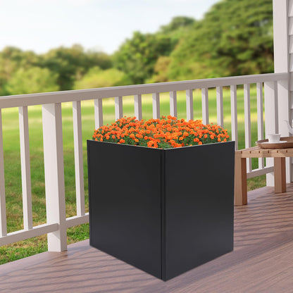 Kreiaoer Steel Planter Box Metal Square Indoor Outdoor Planters Heavy Duty Cube Flower Pot for Vegetables, Herbs, Flowers, Patio, Deck, Yard, Garden (Black, 26" L x 26" W x 26" H)