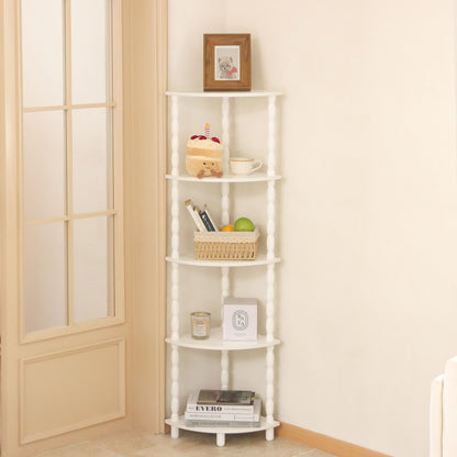 MaxSmeo Corner Bookshelf, 5-Tier Corner Shelf Stand, Modern Corner Plant Shelves with Storage, for Bedroom, Bathroom, Kitchen, Living Room (White)