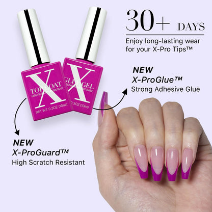 SXC Cosmetics French Tip Press On Nails - Skin Tone Nude and Color Series, Short Coffin X-Pro Tips Starter Kit ST119KIT