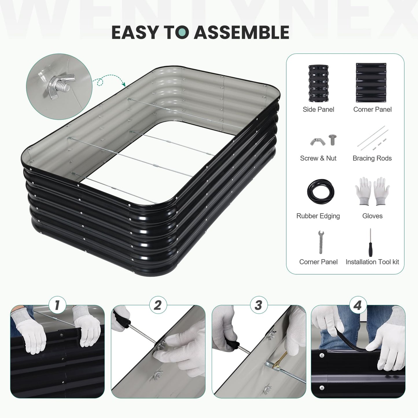 5×3×1.4FT Galvanized Raised Garden Bed Outdoor, Metal Raised Garden Bed Kit, Large Planter Raised Beds, 4 In1 Modular Raised Planter Box Outdoor,Raised Beds for Gardening for Vegetables Flowers Herbs