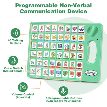 Joyreal AAC Device for Autism, Non Verbal Communication Tools for Speech Therapy & Stroke Rehab. Autism Communication Board with 5 Programmable Buttons & Adjustable Volume, Autistic Kids Must Haves