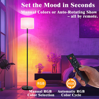 Fuvqeyes Smart Floor Lamp with APP & Remote Control - Dimmable RGB & White Light (3000K-6500K) for Living Room, Bedroom, Office - Modern Standing Lamp with 9W LED Bulb Included
