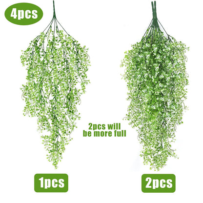 RECUTMS Artificial Hanging Ferns 2.5ft Artificial Ivy Vine Greenery with 30 LED Large Faux Wall Plants Artificial Plants Outdoor for Farmhouse Room Corridor Window Decor 4 PCS (White)