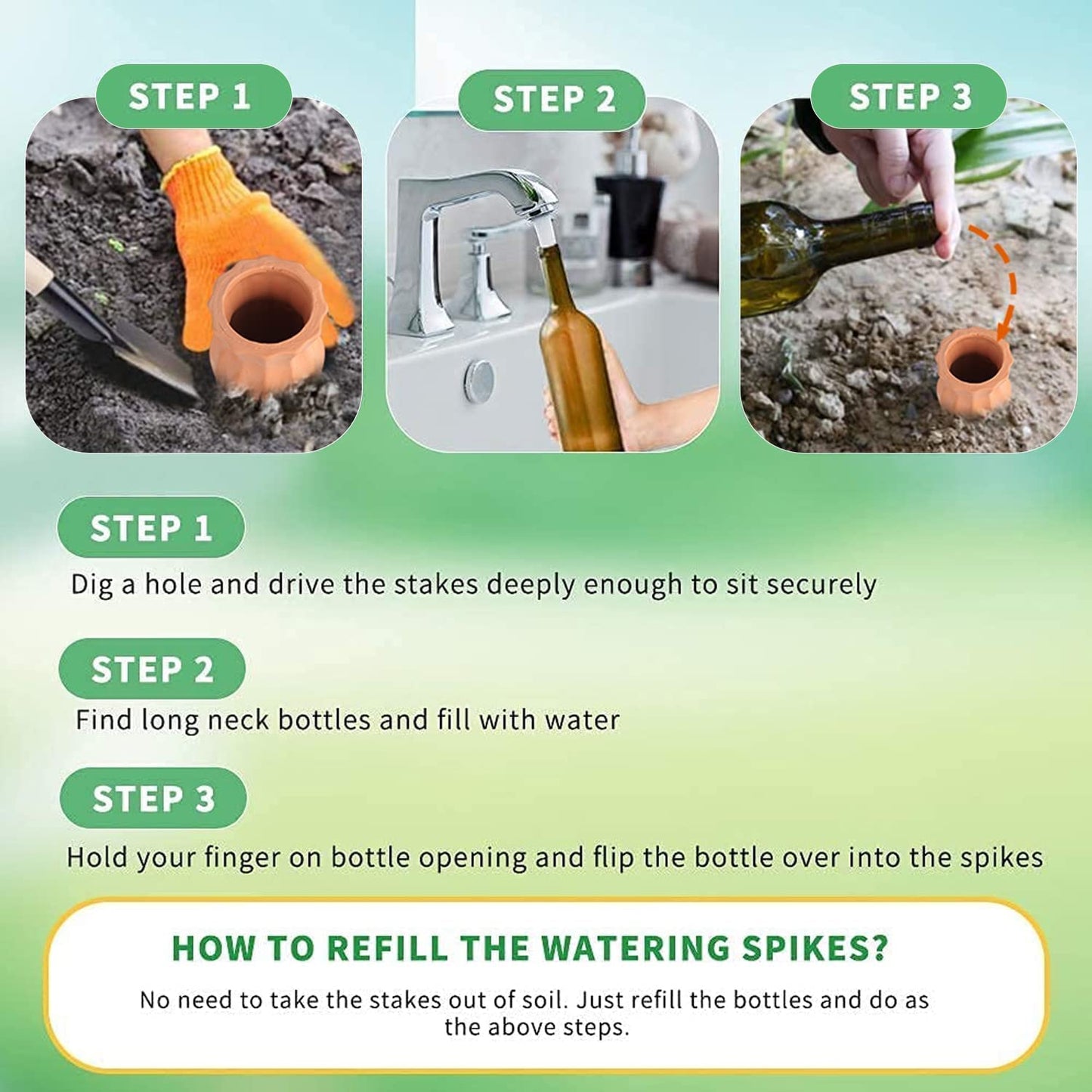 Tcamp 8Pack Plant Self Watering Spikes, Terracotta Plant Watering Devices Wine Bottle Plant Self-Watering Stakes for Indoor Outdoor Plants