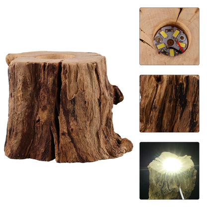 ARTIBETTER Tree Stump Led Light Ornament with Wooden Crystal Ball Stand Usb Night Light 3.54 Inch Lighted Crystal Sphere Base for Home Office Desk Decoration