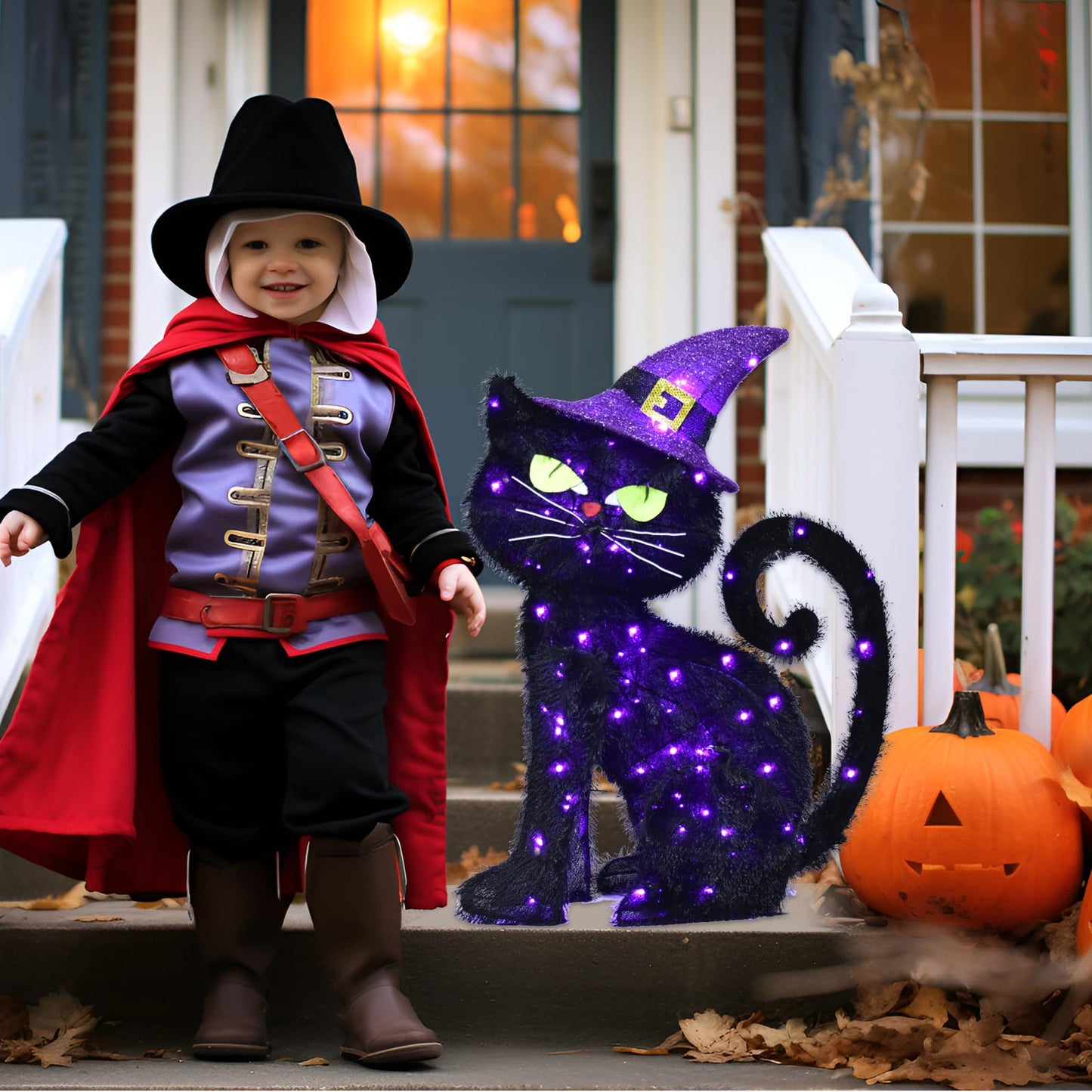 Halloween Decorations Outside Witch Cat - HOYECHI Outdoor Halloween Decor Lighted Black Cat 2ft, Light Up Cat with 85 Led Lights, Ground Stakes, for Front Yard Porch Gardens Lawns Party