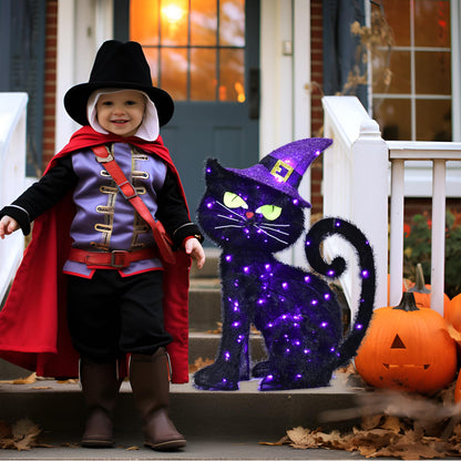Halloween Decorations Outside Witch Cat - HOYECHI Outdoor Halloween Decor Lighted Black Cat 2ft, Light Up Cat with 85 Led Lights, Ground Stakes, for Front Yard Porch Gardens Lawns Party