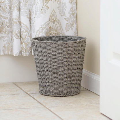 Household Essentials Woven Waste Basket, Gray Paper Rope Waste Bin for Bathroom, Bedroom, Office
