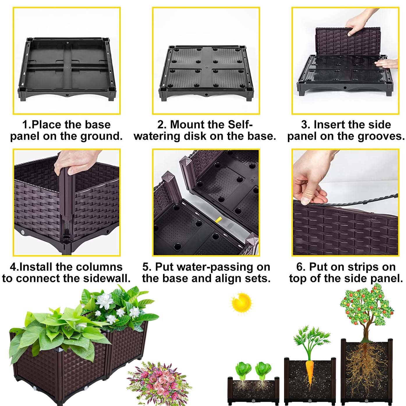 YSUEFIJO Raised Garden Bed Planter, Raised Garden Bed Outdoor, Planter Box for Outdoor Plants, Planter Raised Beds for Vegetables, Easy Assembly, for Flowers, Herbs, Fruits