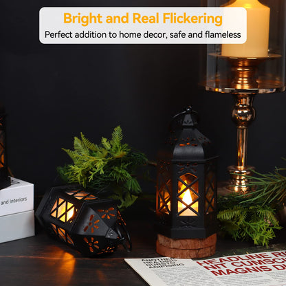 Reperla 12-Pack Mini Lanterns, Small Candle Lanterns Decorative, Black Tea Light Lantern, Ramadan Eid Decor, Table Centerpiece for Wedding Halloween Christmas, Easter Decorations, Battery Included