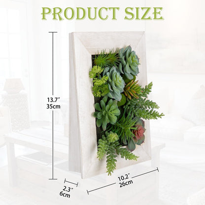 GnFlus Hanging Wall Artificial Plants Decor Fake Succulent Arrangement with Moss and Rectangle Wooden White Frames Faux Plants Hanging Boho Decor for Farmhouse Living Room Bedroom Home Indoor