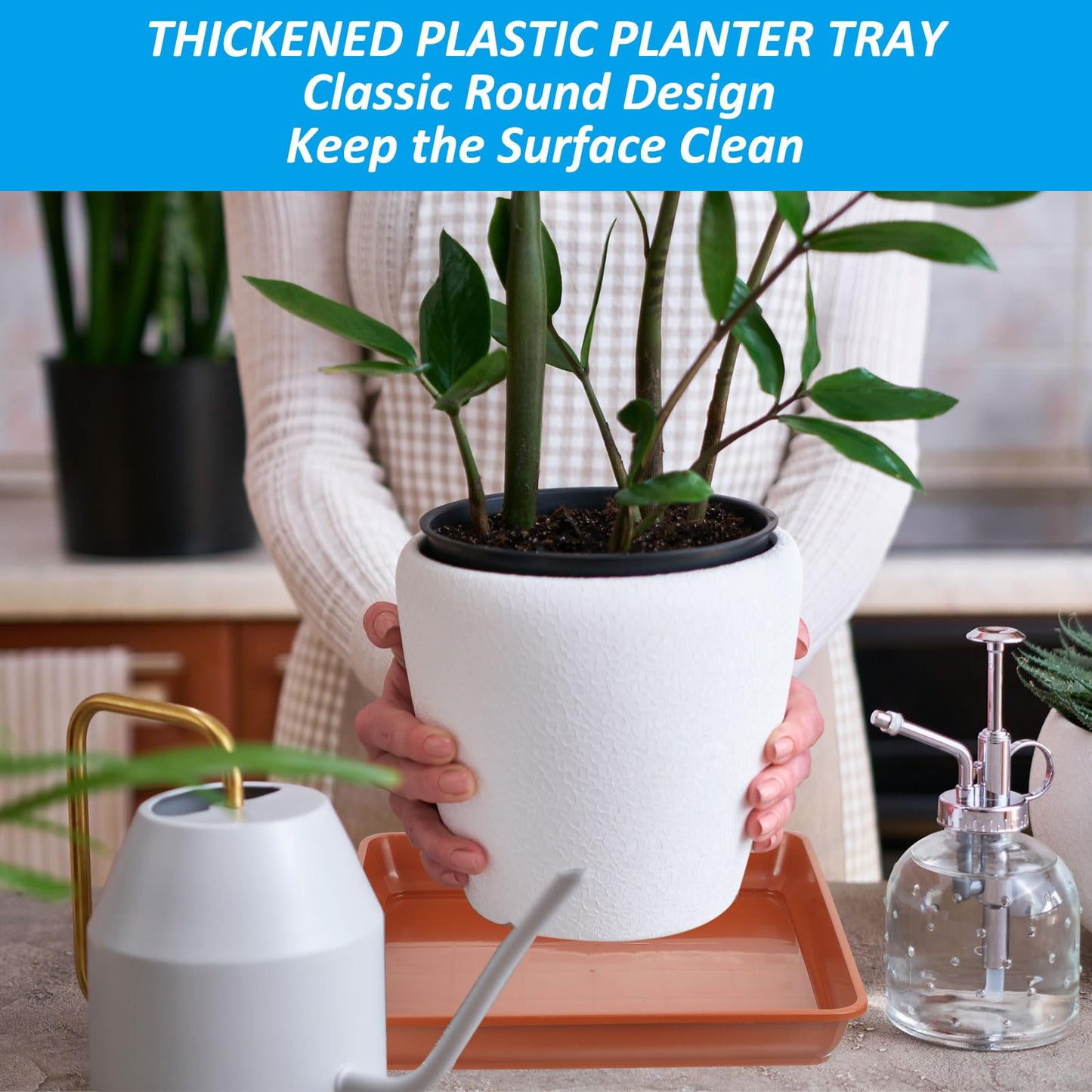 PATIKIL 21 Inch Plant Saucer Tray, 2 Pack Plastic Square Plant Saucer Large Deep Plant Pot Saucers Heavy Flower Planter Drip Tray for Indoors Outdoors Plants, Terracotta