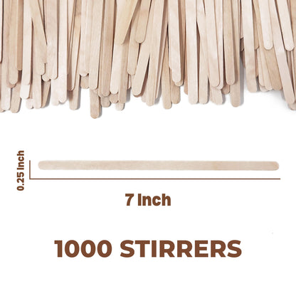 Makerstep Birch Wood Coffee Stirrers, 7 Inch Coffee Stir Sticks (1000 Pack) Eco-friendly, Sturdy Wooden Sticks. Splinter Free, Round End. Great For Your Coffee Nook