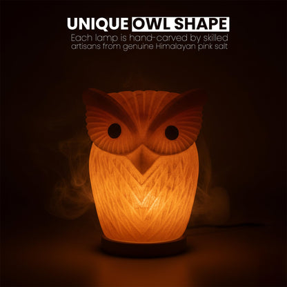 Himalayan Salt Lamp Owl Shape – 7 Inch High, 4.4 lbs, Hand-Crafted Natural Pink Rock Salt Lamp with Wooden Base & Dimmer Cable