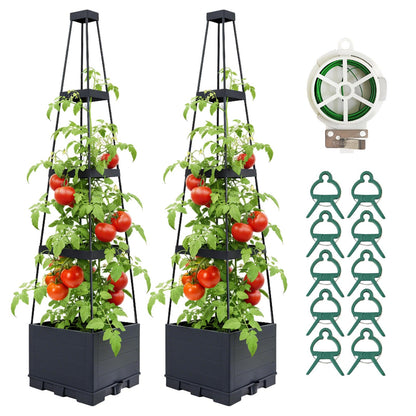 2 Pack Raised Garden Bed Planter Box with Trellis, 57" Self-Watering Tomato Planter with Trellis, Tomato Cage Plant Support for Climbing Plants Vegetable Vine Flowers Patio Outdoor Indoor