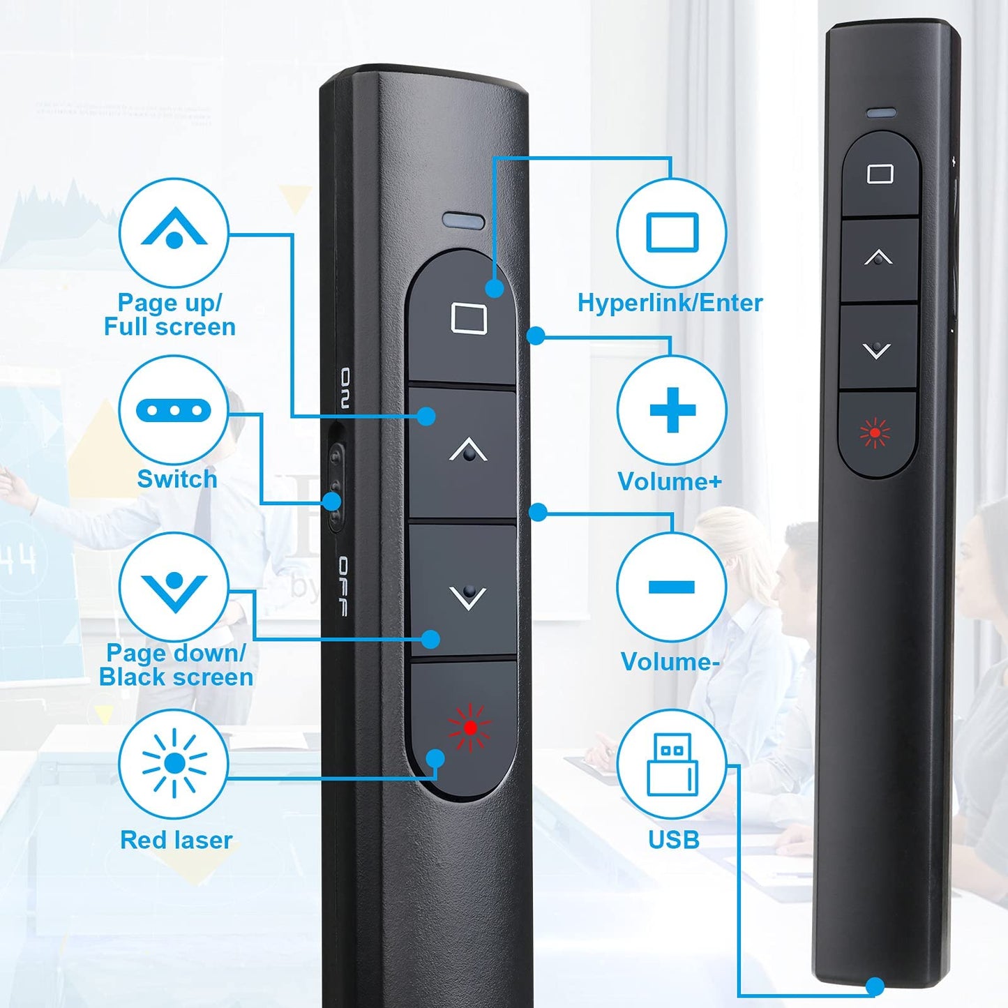（4 Units） Wireless Presenter Remote, Presentation Clicker with Hyperlink & Volume Remote Control PowerPoint Office Presentation Clicker for Keynote/PPT/Mac/PC/Laptop