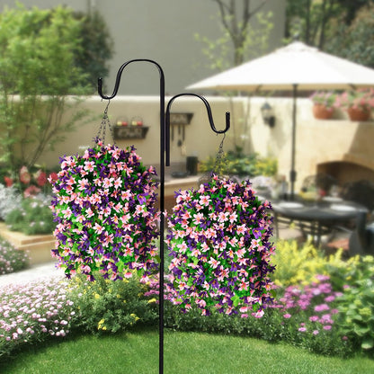INQCMY Artificial Hanging Flowers in Basket for Outdoor Spring Summer Decoration,4pcs Faux Silk Violet in Planter UV Resistant for Outside Home Patio Garden Porch Deck Decor(Pink Purple)