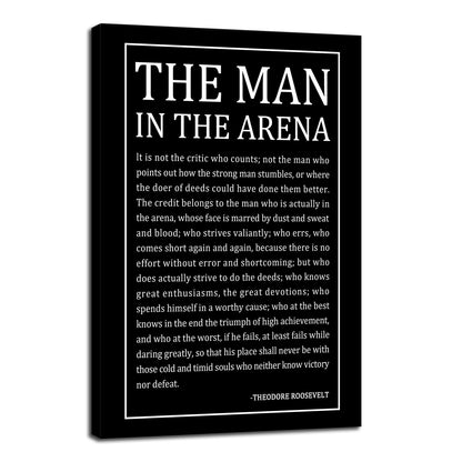 Motivational Wall Art Inspirational The Man In The Arena Quotes Poster Inspiring Canvas Prints Artwork for Office Living Room Modern Home Decor Painting Pictures Stretched and Framed [12''Wx 18''H]