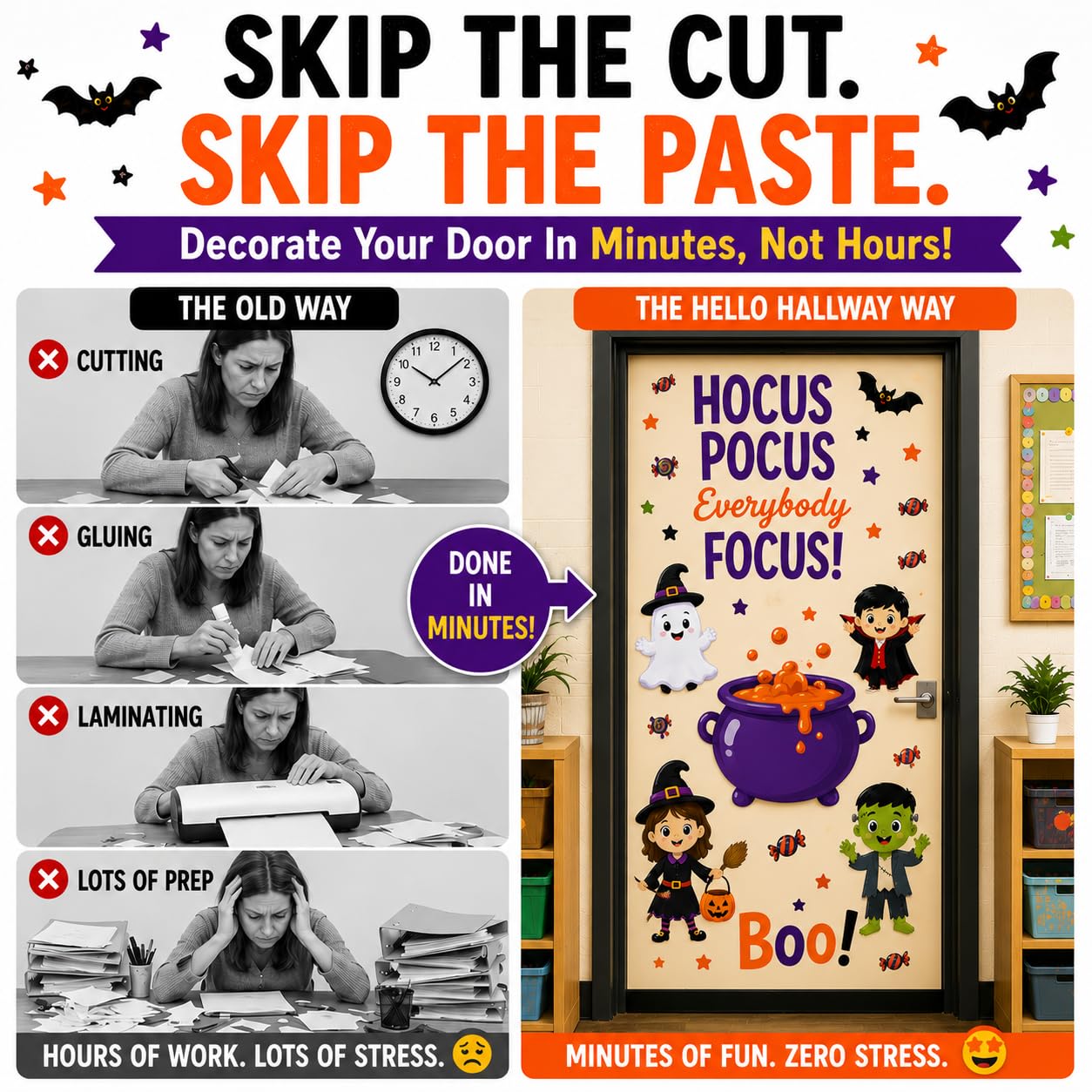 Hello Hallway Classroom Door Decorations for Teachers, Halloween Theme | Reusable Peel & Stick Classroom Door Decor Kit | Preschool, Pre-K & Kindergarten Classroom Decor | Teacher Supplies