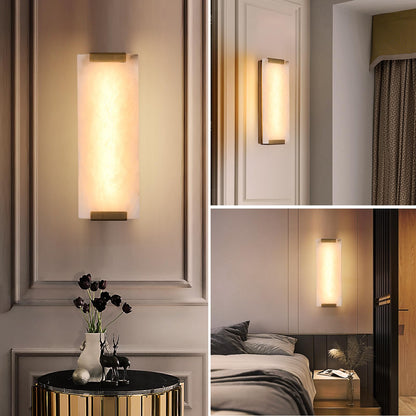 HOMLUCE 14.2in Alabaster Wall Sconces, Large Natural Marble Wall Sconces Set of Two, LED Modern Wall Lamp for Bedroom, Stairs, Living Room, Vanity, Bedside, Hallway （Brushed Bronze 12W）