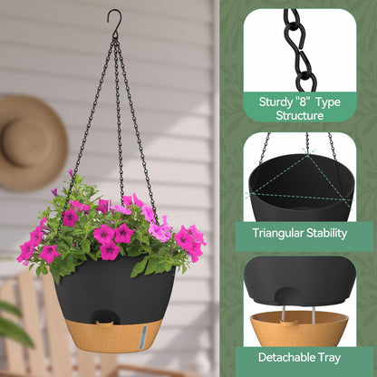 ZMTECH 12 Inch Large Self Watering Hanging Planters for Indoor Outdoor Plants - Water Level Indicator & Removable 60 Oz Reservoir, 1 Pack Plastic Hanging Basket for Window Porch Garden Balcony, Green