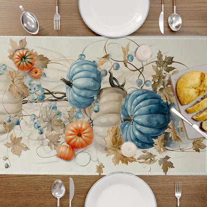 Linen Halloween Pumpkin Table Runner Seasonal Fall Vine Harvest Dinning Kitchen Table Decor for Home Party Holiday Decoration 13x90 Inch