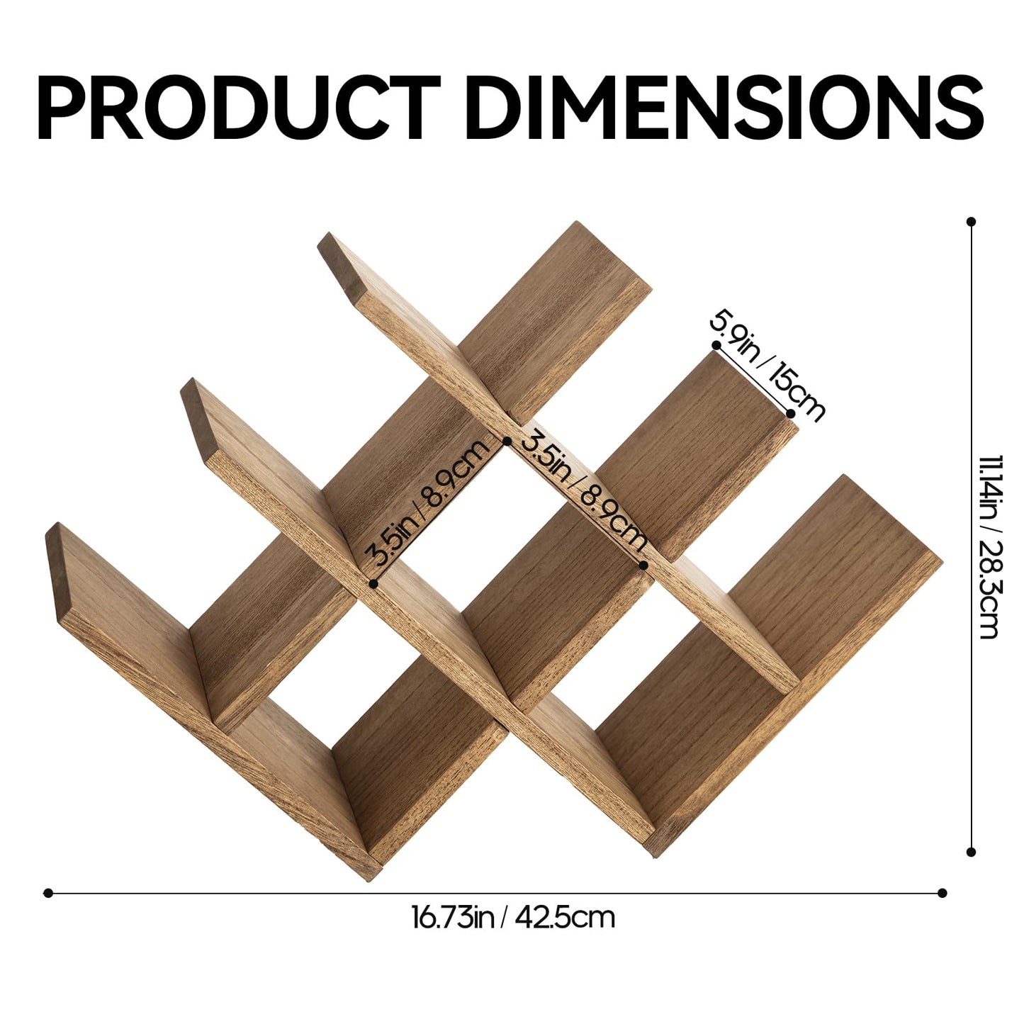 KIRIGEN Wooden 8-Bottle Wine Rack, 3-Tier Countertop Wine Bottle Holder for Cabinets, Bar Cart, Kitchen Counter, Pantry, Dining Room, 16.73 x 5.9 x 11.14 in, XHJJ3-DBR