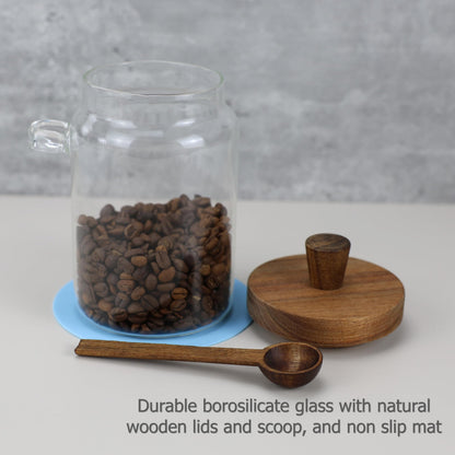 EIKS Glass Jars with Wooden Lids and Scoop, Airtight Food Storage Containers for Sugar Coffee Bean Candy Spice Bath Salt (26oz)