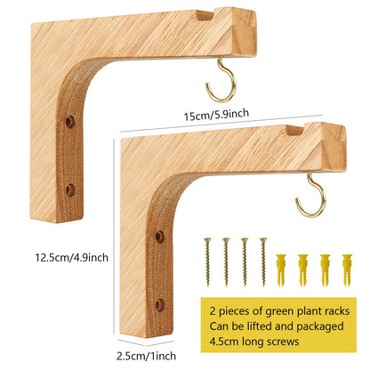 Macrame Plant Hanger, Hanging Wall Planters for Indoor Plants, Wooden Hanging Basket Hooks for Outdoor Pots Wind Chime Flower Bracket Lanterns Patio Garden Decoration (2-Pack,5-Inch)