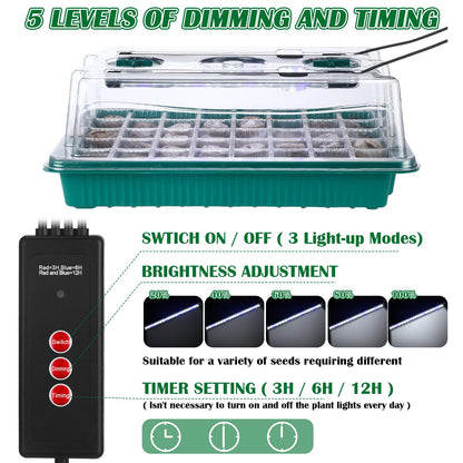 FillTouch 2 Packs 80 Cells Seed Starter Trays Kit with 4 Grow Light Seed Starter Kit Seedling Starter Trays with Humidity Dome and 80 Pcs Peat Pellet for Garden Seeds Propagation Seedlings