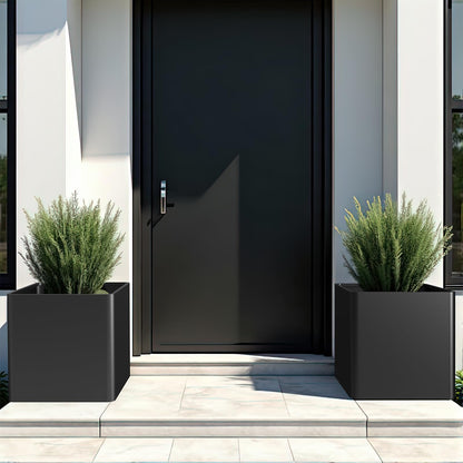 BHCORTEN Large Metal Square Planter 26" L x 26" W x 26" H, Heavy Duty Black Large Outdoor Planters with Drainage Hole for Porch/Patio/Garden