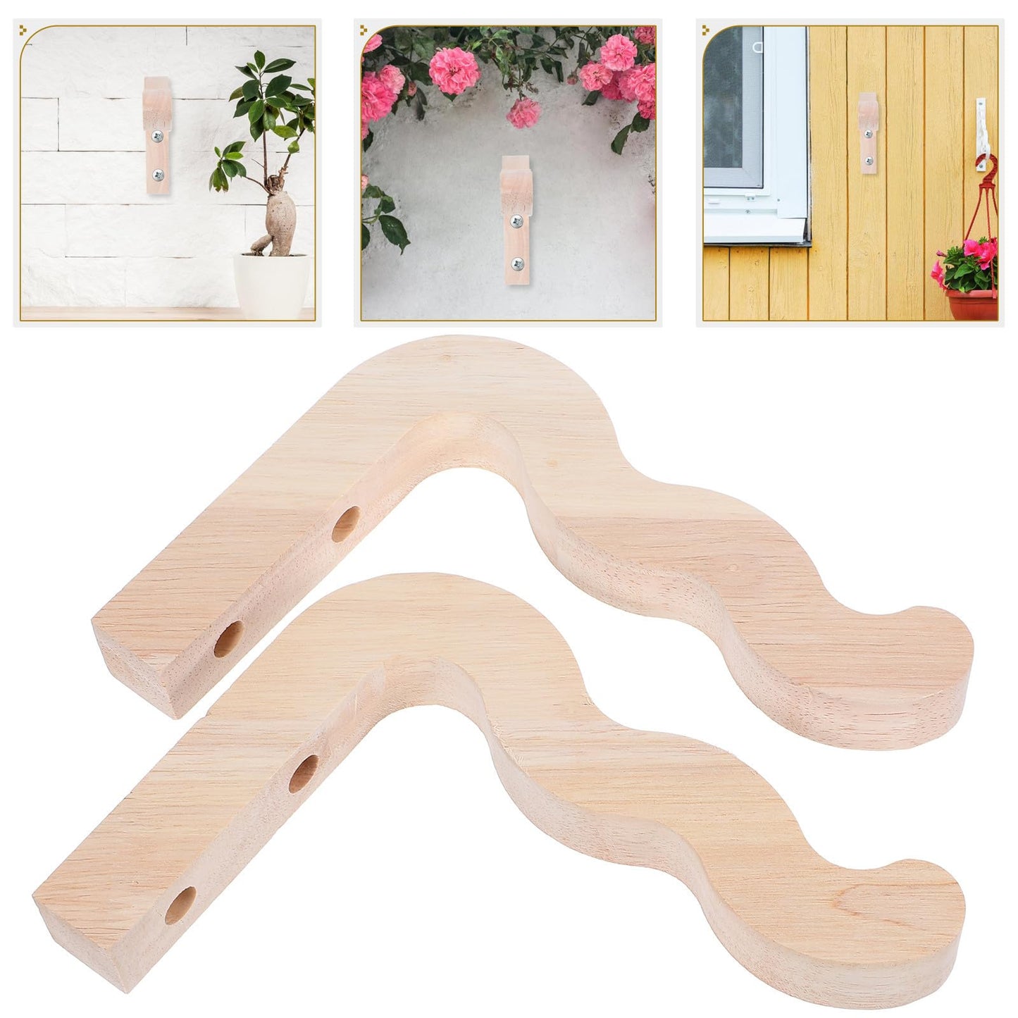 DECHOUS 2pcs Wooden Wall Hooks Flowerpot Hanging Brackets for Indoor Outdoor Garden Balcony Plant Hanger Brackets Wind Chime Holder Decorative Natural Wood