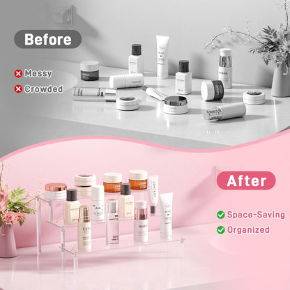 2 Packs Acrylic Display Stand Riser,3 Tier Perfume Organizer Cupcake Stand Acrylic Pop Shelves Holder,Clear Desk Display Shelf for Figure,Trinket,Collectibles,Dessert Stands for Party Decor-11.6in