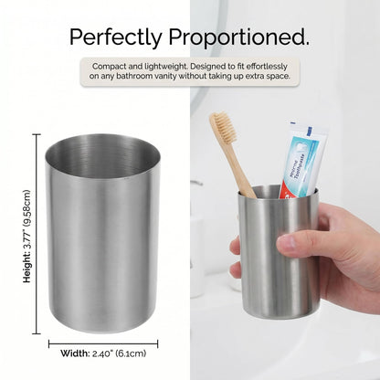 Veemoon Stainless Steel Bathroom Cup, Silver Metal Toothbrush Cup Unbreakable Water Drinking Mug Toothbrush Holder Jar Reusable Beverage Mug Brushed Nickel Tumbler Rustic Beer Container for Men Women